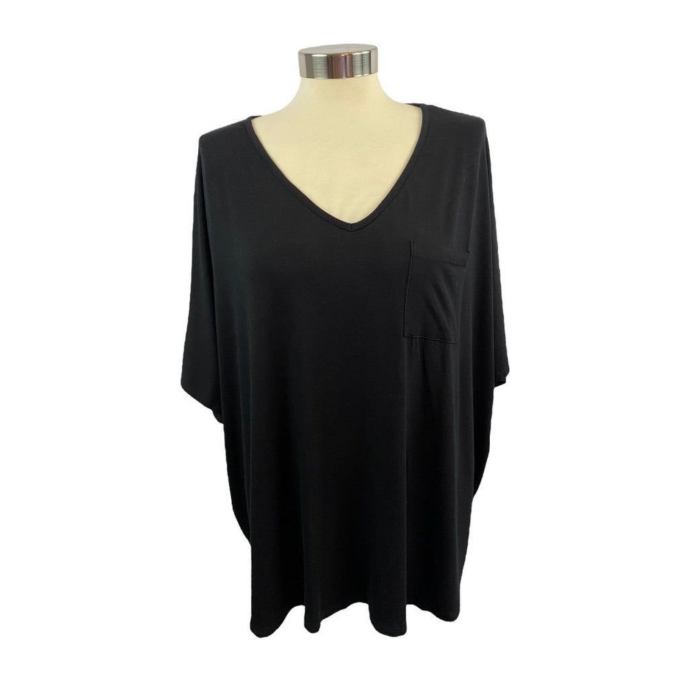 Medium Jodifl Women's Black V-Neck Oversize‎ Tshirt Short Sleeve